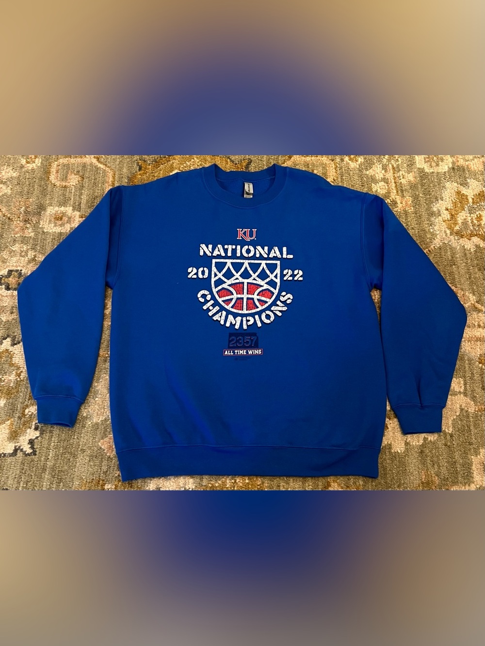 Kansas Jayhawks 2022 National Champs Sweatshirt Men’s Size Large Color Blue